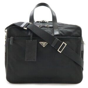 Prada Triangle Logo Business Briefcase Document Purse 2-Way Shoulder Bag Nero